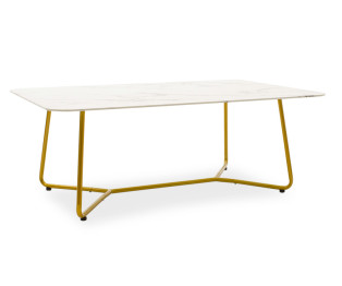 Τραπέζι σαλονιού Paris pakoworld γυαλί 8mm σχέδιο μαρμάρου-χρυσό 120x80x45εκ
