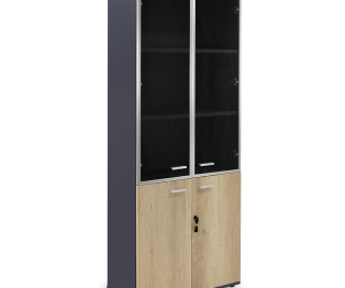Bookcase Lotus pakoworld with four doors by glass and wood in oak - dark grey color 80x40x200cm