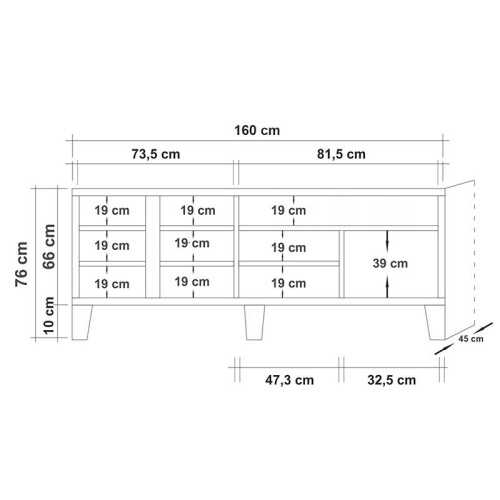 Μπουφές PWF-0181-7 σε χρώμα πεύκου 160x45x76εκ