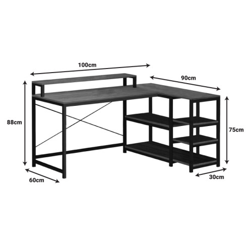 Γραφείο γωνιακό Tebul pakoworld MDF-metal σε oak απόχρωση 100x60x88εκ