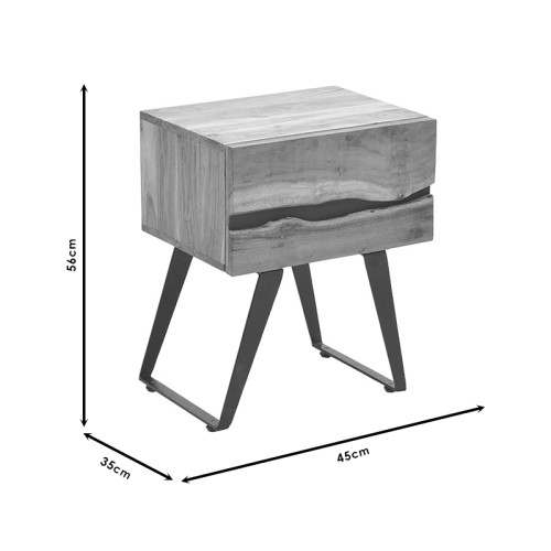 Κομοδίνο Imena pakoworld μασίφ ξύλο 4εκ καρυδί-μαύρο 45x35x56εκ