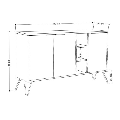 Μπουφές Clara pakoworld χρώμα light oak-ανθρακί 142x35.5x82εκ