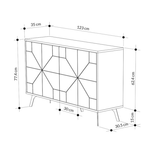 Μπουφές Ursula pakoworld μαύρο μαρμάρου 123x35x77.5εκ