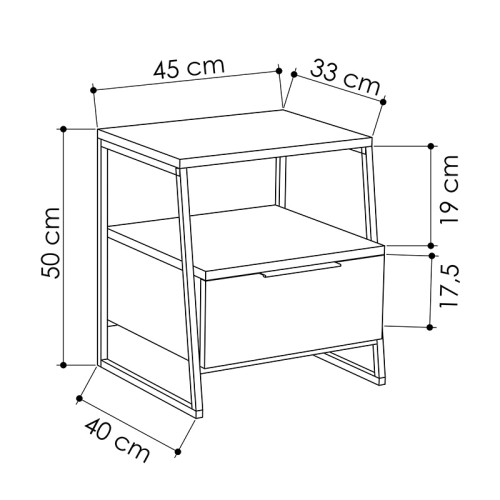 Κομοδίνο Johana pakoworld μαύρο-μόκα 45x40x50εκ