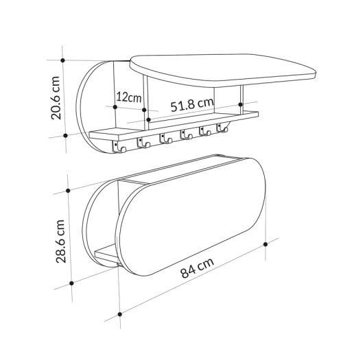 Κρεμάστρα τοίχου Kroma pakoworld λευκό μελαμίνης 84x15.5x28.5εκ