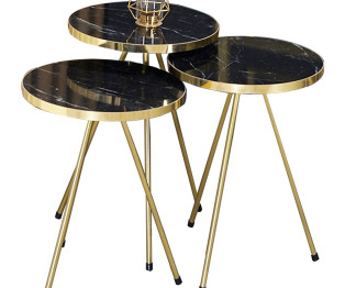Βοηθητικά τραπέζια Weber pakoworld σετ 3τεμ μαύρο μαρμάρου-χρυσό