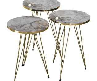Βοηθητικά τραπέζια Sebastian pakoworld σετ 3τεμ λευκό γκρι μάρμαρου-χρυσό