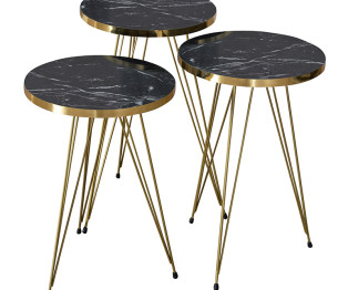 Βοηθητικά τραπέζια Sebastian pakoworld σετ 3τεμ μαύρο μάρμαρου-χρυσό