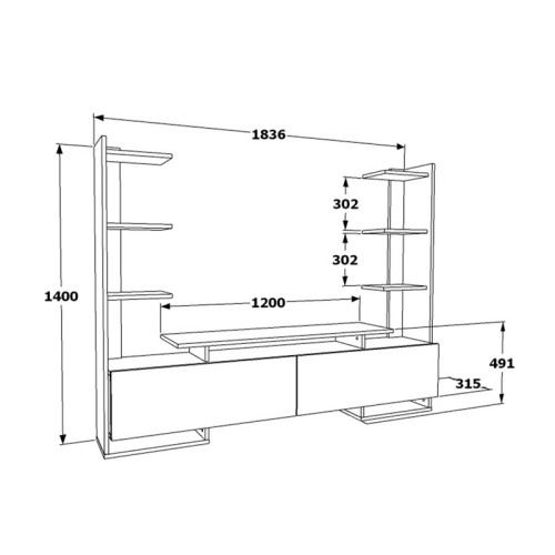 Σύνθετο σαλονιού Clarry pakoworld καρυδί-μαύρο 183.6x31.5x140εκ