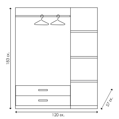 Ντουλάπα ρούχων τρίφυλλη OLYMPUS pakoworld χρώμα castillo-toro 120x57x183εκ