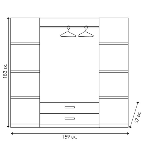 Ντουλάπα ρούχων τετράφυλλη OLYMPUS pakoworld χρώμα wenge 159x57x183εκ