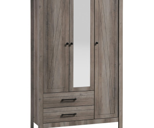 Ντουλάπα ρούχων Tara pakoworld τρίφυλλη καθρέπτης rustic oak 121x52x193εκ