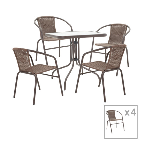 Tραπεζαρία Obbi-Watson pakoworld σετ 5τεμ καφέ μέταλλο-pe rattan 80x80x70εκ