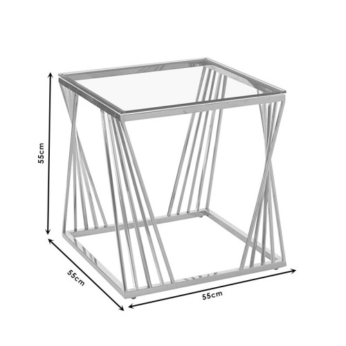 Βοηθητικό τραπέζι σαλονιού Dair pakoworld ατσάλι χρυσό-γυαλί 8mm 55x55x55εκ