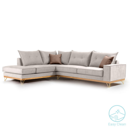 Γωνιακός καναπές δεξιά γωνία Luxury II pakoworld ύφασμα cream-mocha 290x235x95εκ