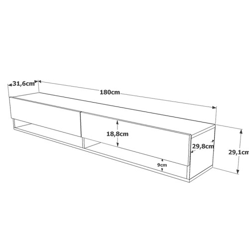 Έπιπλο τηλεόρασης επιτοίχιο Handra pakoworld ανθρακί-oak 180x31,5x29,5εκ