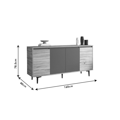 Μπουφές Augusta pakoworld oak-ανθρακί 160x40x78.5εκ