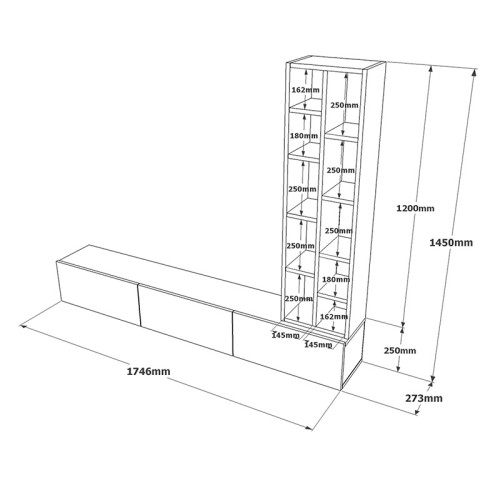 Σύνθετο σαλονιού επιτοίχιο Esmeralda pakoworld cement-μαύρο 174.5x27x145εκ