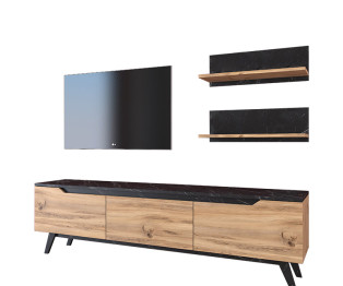 Σύνθετο σαλονιού Kasia pakoworld oak-μαύρο μαρμάρου 180x35x48,5εκ