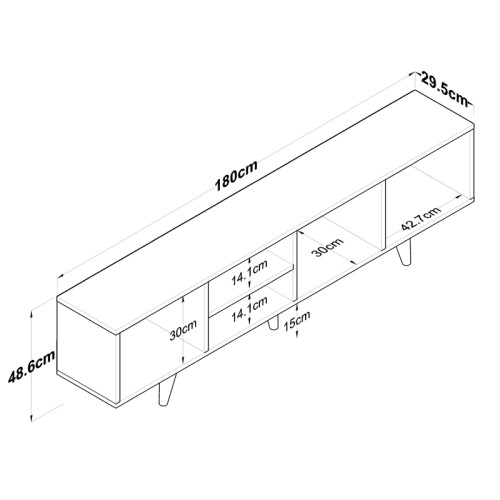 Έπιπλο τηλεόρασης Ranil pakoworld λευκό-καρυδί μελαμίνη-πόδι μαύρο μέταλλο 180x29.7x51.8εκ