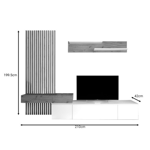 Σύνθετο σαλονιού Litende pakoworld sonoma-λευκό μελαμίνης 210x42x199.5εκ