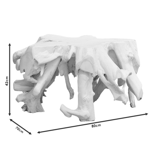 Τραπέζι σαλονιού Blanco pakoworld χειροποίητo μασίφ ξύλο λευκό 80x70x42εκ