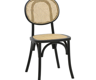 Καρέκλα Zoel pakoworld μαύρο ξύλο οξιάς-φυσικό rattan 45x52x82εκ