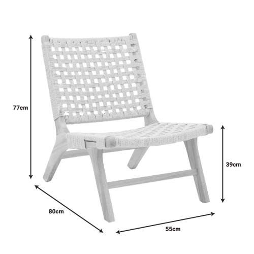 Πολυθρόνα Polisin pakoworld σχοινί-rubberwood σε φυσική απόχρωση 55x80x77εκ