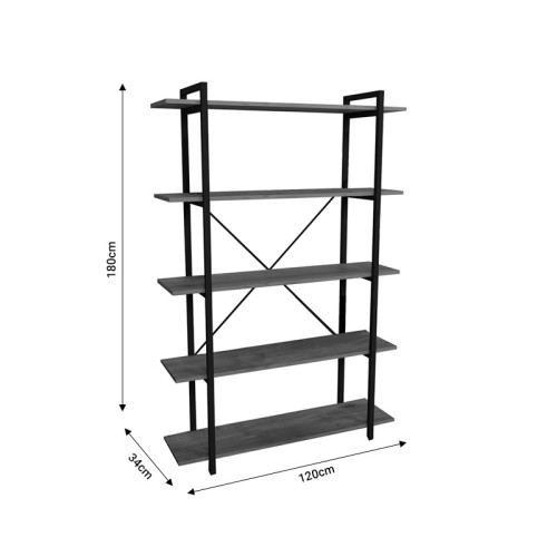 Βιβλιοθήκη Reson pakoworld ανθρακί-μαύρο μελαμίνης 120x34x180εκ