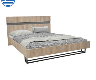 Κρεβάτι διπλό Elencia pakoworld σε oak με γκρι απόχρωση 160x200εκ